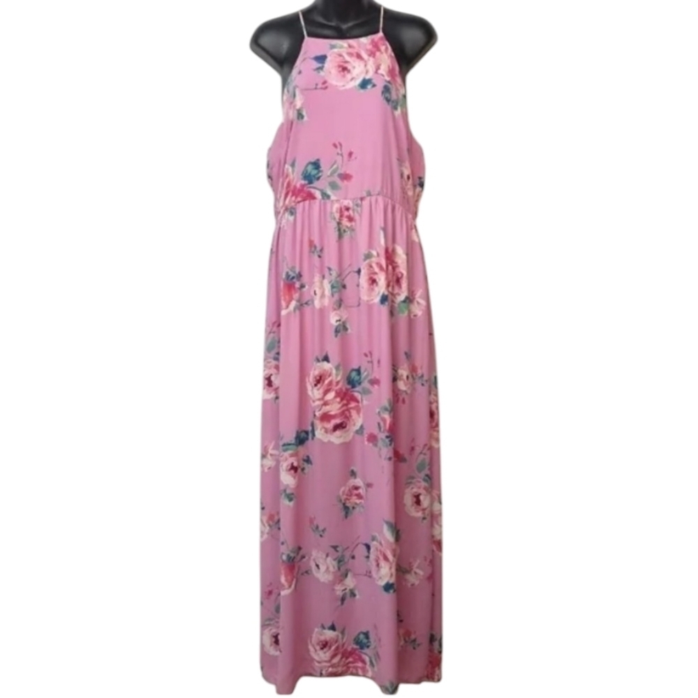 Everly Maxi Dress Women's Pink Floral Print Sleeveless Size L NWT